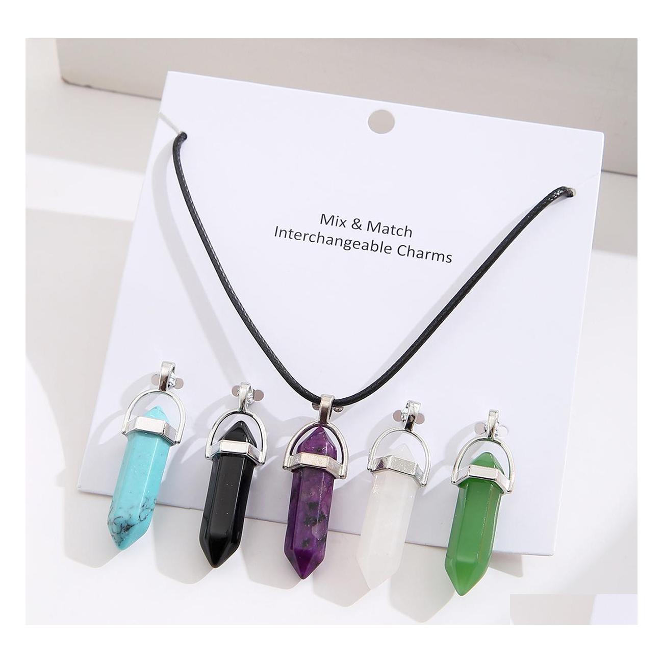 Pendant Necklaces Interchangeable Reiki Healing Jewelry Natural Stone Hexagonal Rose Quartz Crystal Pendum Chakra Necklace Set Yydhh Dh8Wx
Pendant Necklaces Interchangeable Reiki Healing Jewelry Natural Stone Hexagonal Rose Quartz Crystal Pendum Chakra Necklace Set Yydhh Dh8Wx