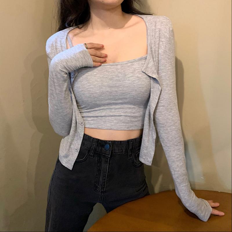 Women' Jackets Korean Fashion Woman Clothes Short Coat Sling Casual Two-piece Female Slim Fit Clothing Cardigan Suit Ins Coats, Gray
Women' Jackets Korean Fashion Woman Clothes Short Coat Sling Casual Two-piece Female Slim Fit Clothing Cardigan Suit Ins Coats, Gray