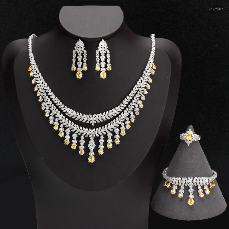 Necklace Earrings Set Bride Talk Luxury 4PCS Jewelry Double-deck Design Women Wedding Cubic Zircon Earring Dubai Bridal Accessories, Picture shown
Necklace Earrings Set Bride Talk Luxury 4PCS Jewelry Double-deck Design Women Wedding Cubic Zircon Earring Dubai Bridal Accessories, Picture shown