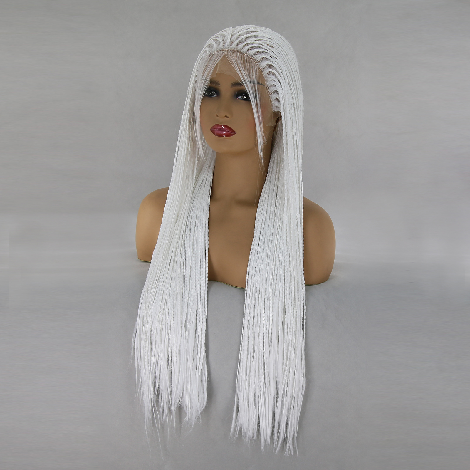 Human Hair Wigs BTWTRY White Micro Braided Synthetic Lace Front with Baby Heat Resistant Fiber Box Braids Wig for Black Womne 230217
