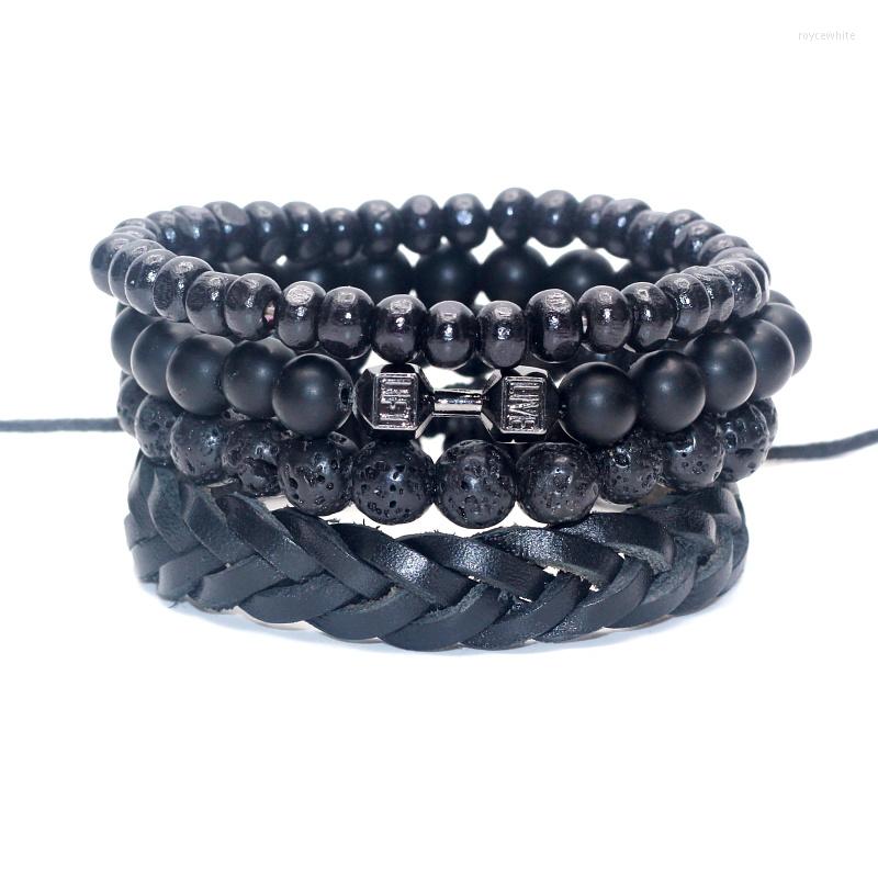 Charm Bracelets Multilayer Black Genuine Leather Bracelet Lava Stone Beaded Live Lift Dumbbell Set Men Jewelry Rock
Charm Bracelets Multilayer Black Genuine Leather Bracelet Lava Stone Beaded Live Lift Dumbbell Set Men Jewelry Rock