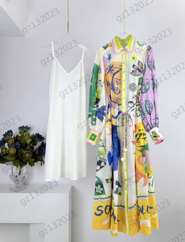 Summer Dress Colorful Logo Printed Lapel Button Opening Thin Dress Long Sleeve Belt Slimming Maxiskit Match Suspender Skirt Base Dresses For Women 1970
Summer Dress Colorful Logo Printed Lapel Button Opening Thin Dress Long Sleeve Belt Slimming Maxiskit Match Suspender Skirt Base Dresses For Women 1970