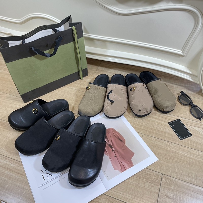 Designer Women metal buckle flat mule double G spring Slippers Bee Loafers Leather Mules Princetown Woman chain Lazy Slides Casual Flat Shoes Slipper