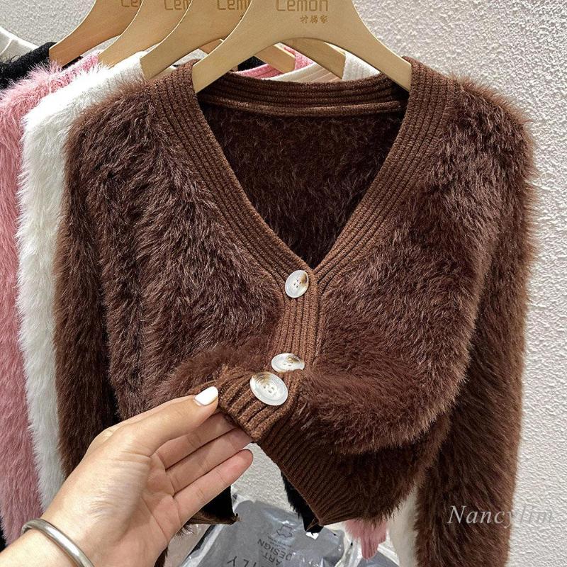Women's Knits White V-neck Sweater Coat Women's Short Cardigan Loose High Sense Thickened Top Girls Ladies Cropped Coats, Black
Women's Knits White V-neck Sweater Coat Women's Short Cardigan Loose High Sense Thickened Top Girls Ladies Cropped Coats, Black