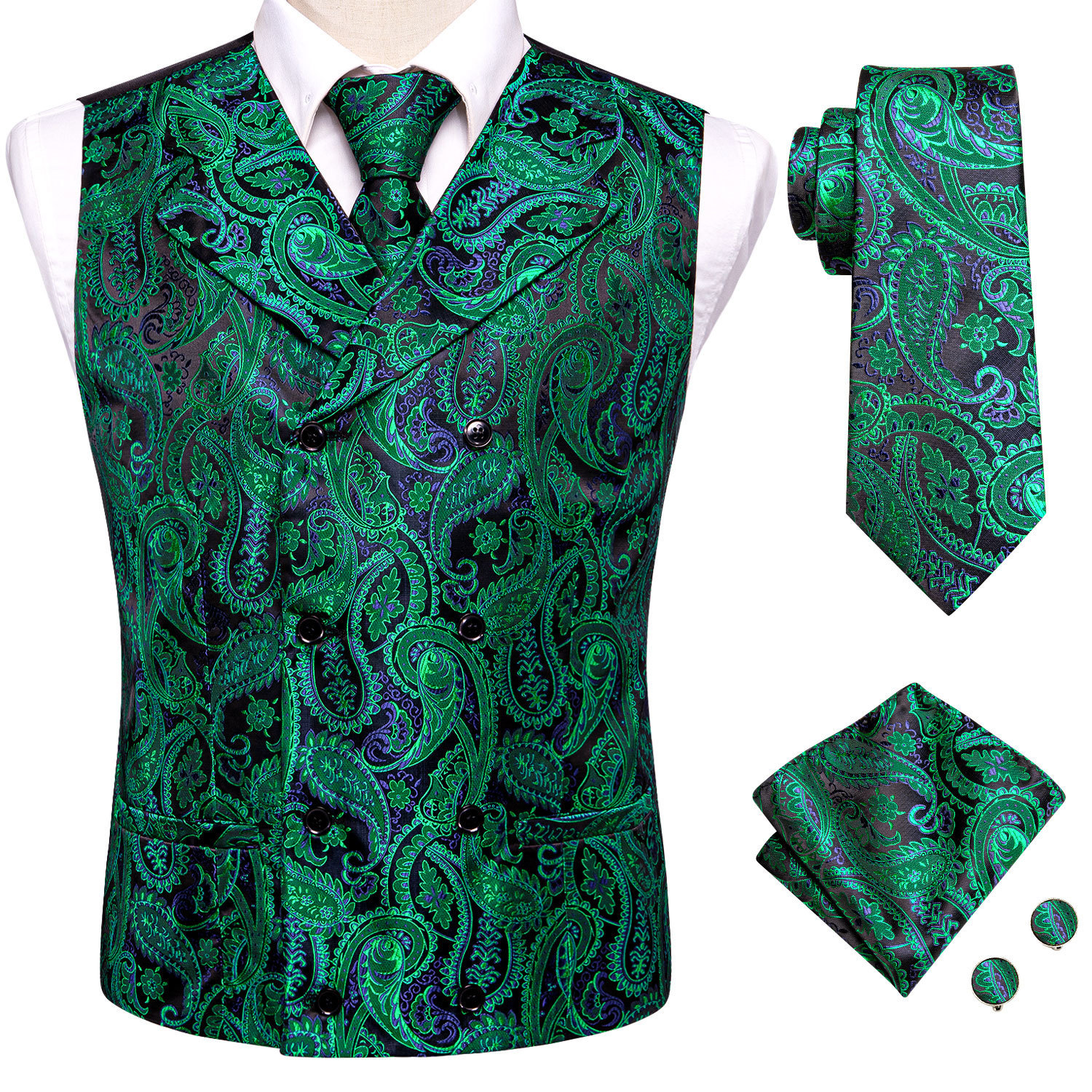 Men' Vests Hi-Tie Green Solid Floral Paisley Silk Men Slim Waistcoat Necktie Set For Suit Dress Wedding 4PC Vest Necktie Hanky Cufflink Set 230217
Men' Vests Hi-Tie Green Solid Floral Paisley Silk Men Slim Waistcoat Necktie Set For Suit Dress Wedding 4PC Vest Necktie Hanky Cufflink Set 230217