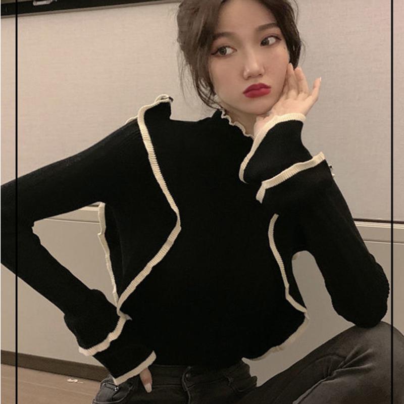 Women's Sweaters Rimocy Ruffles Slim Fit Pullover Women Spring Autumn Black Patchwork Pullovers Woman Soft Long Sleeve Bottoming Shirt Femme
Women's Sweaters Rimocy Ruffles Slim Fit Pullover Women Spring Autumn Black Patchwork Pullovers Woman Soft Long Sleeve Bottoming Shirt Femme