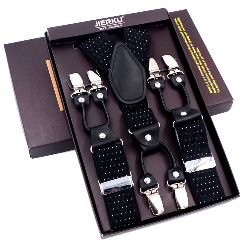 Suspenders Fashion Black leather 6 Clips Braces Vintage Casual Suspensorio Tirante Trousers Strap bretele FatherHusband's Gift 230217