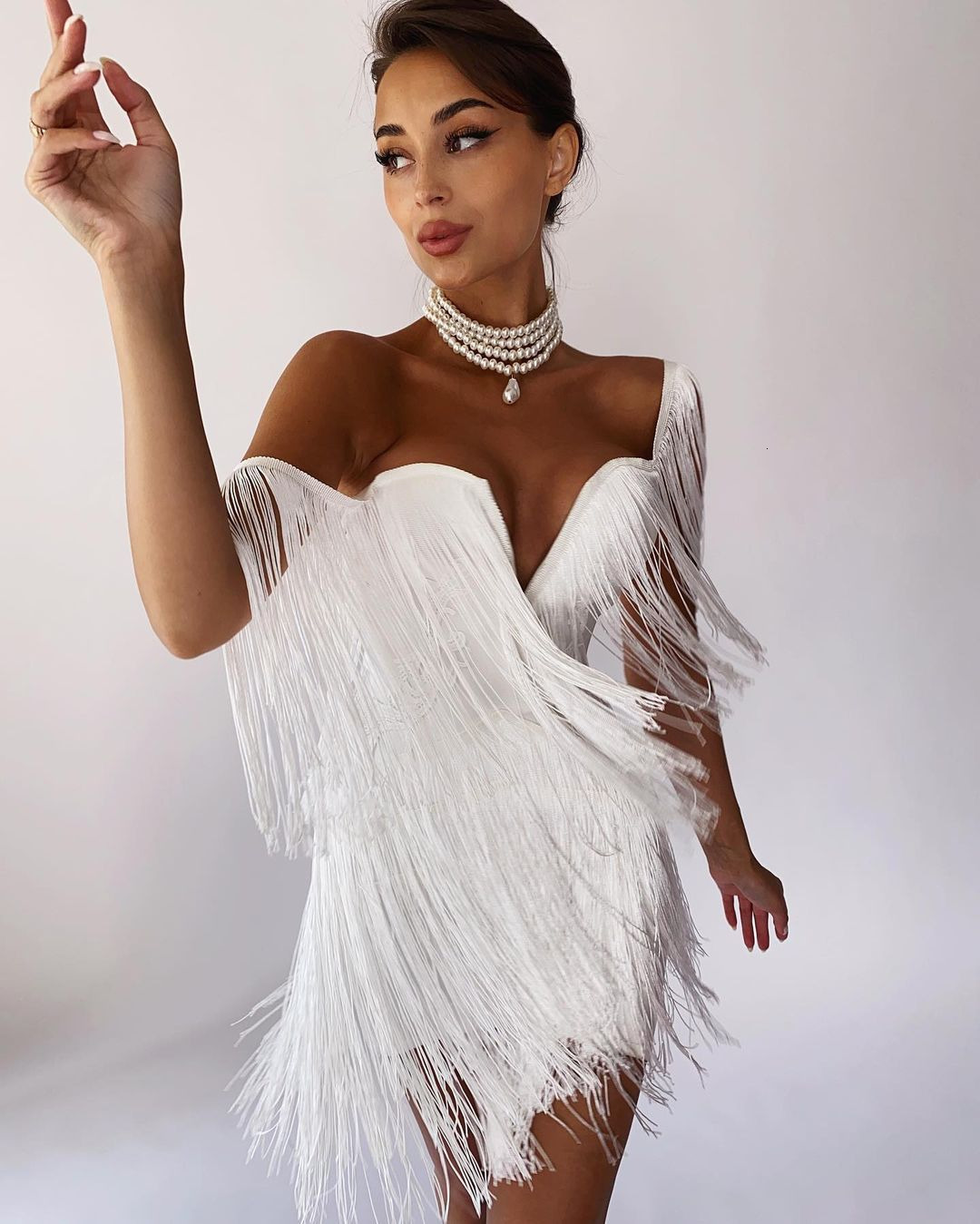 Casual Dresses CIEMIILI Women Fashion Tassel Bandage Dress Sexy V Neck Off Shoulder Bodycon Nightclub Celebrity Female Party Mini 230217