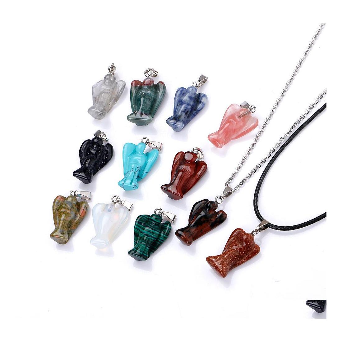 Pendant Necklaces Natural Stone Carved Angel Necklace Opal Tigers Eye Pink Quartz Crystal Chakra Reiki Healing For Women Jewelry Dro Dhynz
Pendant Necklaces Natural Stone Carved Angel Necklace Opal Tigers Eye Pink Quartz Crystal Chakra Reiki Healing For Women Jewelry Dro Dhynz
