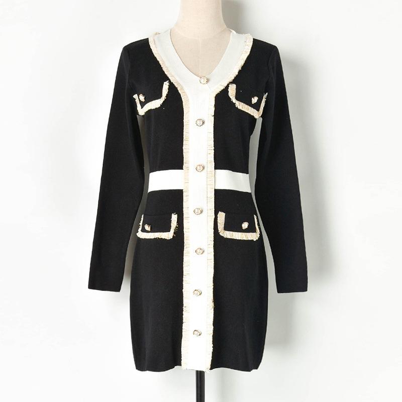 Casual Dresses Office Lady Dress Jumber Women Elegant Sweater 2023 Autumn V Neck Single Breasted Pearl Buttons Mini P-176, Black
Casual Dresses Office Lady Dress Jumber Women Elegant Sweater 2023 Autumn V Neck Single Breasted Pearl Buttons Mini P-176, Black