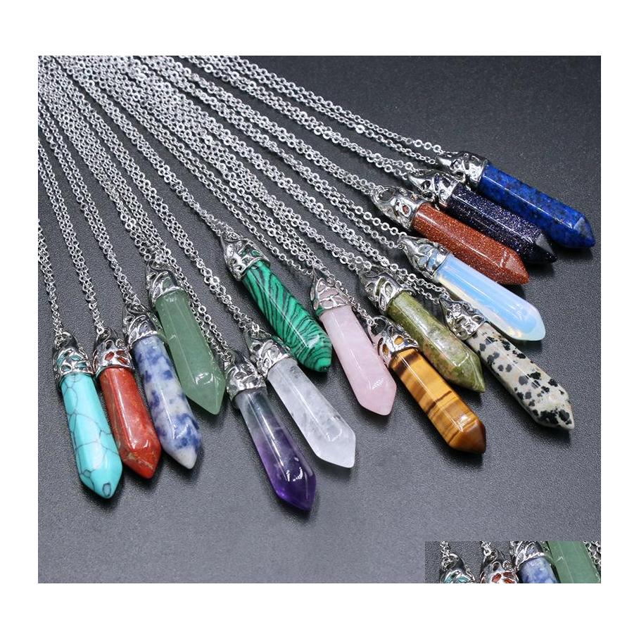 Pendant Necklaces Natural Stone 38Mm Hexagonal Pyramid Amethyst Aventurine Rose Quartz Crystal Agates Necklace Drop Delivery Jewelry Dhrow
Pendant Necklaces Natural Stone 38Mm Hexagonal Pyramid Amethyst Aventurine Rose Quartz Crystal Agates Necklace Drop Delivery Jewelry Dhrow