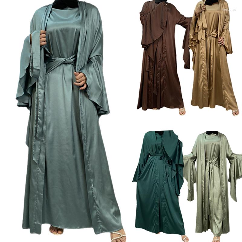 Ethnic Clothing Fashion Muslim Sets 2 Piece Satin Open Abaya Wrap Dress Suits Elegant Long Islamic Women Modest Wear Ramadan
Ethnic Clothing Fashion Muslim Sets 2 Piece Satin Open Abaya Wrap Dress Suits Elegant Long Islamic Women Modest Wear Ramadan