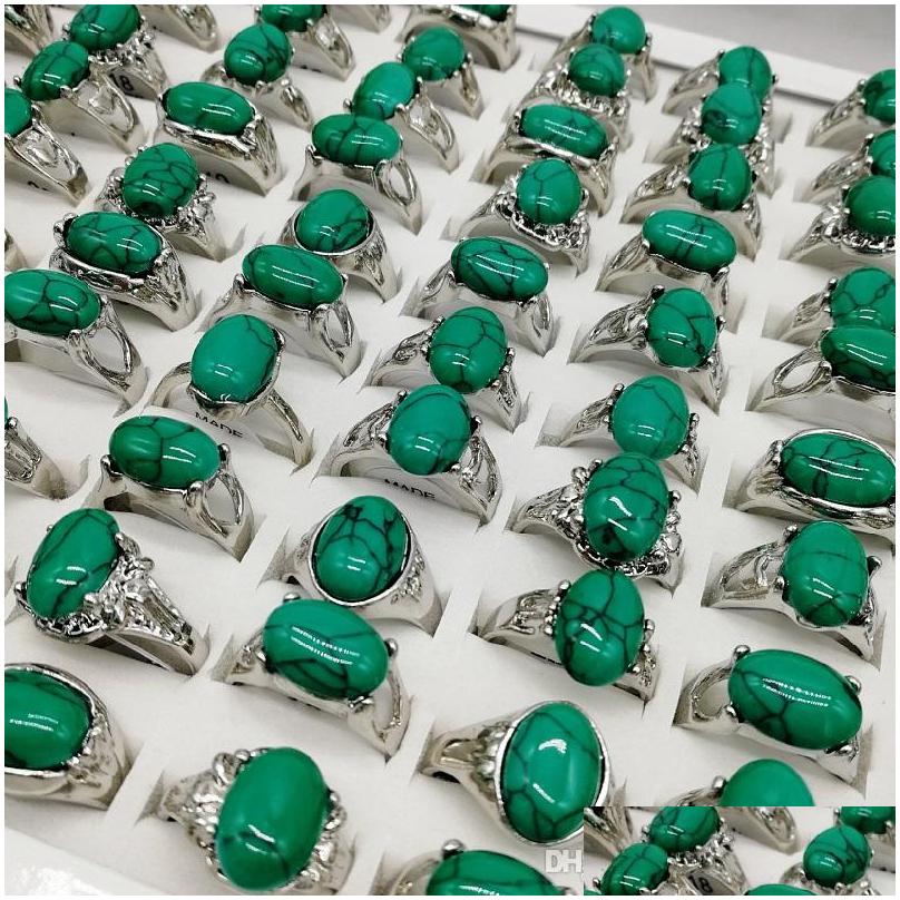 Car Dvr Band Rings Fashion Charm 20 Pieces/Lot Turquoise Green Natural Stone Ring Fit Womens Men Malachite Jewelry Gift Drop Delivery Dhn8D