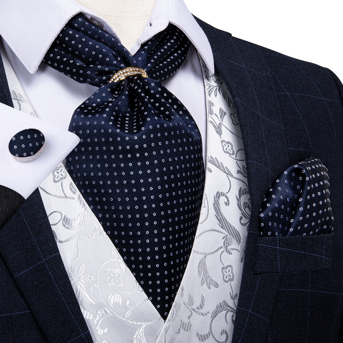 Bolo Ties Design Men Silk Cravat Navy Dot Formal Ascot Handkerchief Set With Ring Wedding Self Necktie DiBanGu 230217
Bolo Ties Design Men Silk Cravat Navy Dot Formal Ascot Handkerchief Set With Ring Wedding Self Necktie DiBanGu 230217