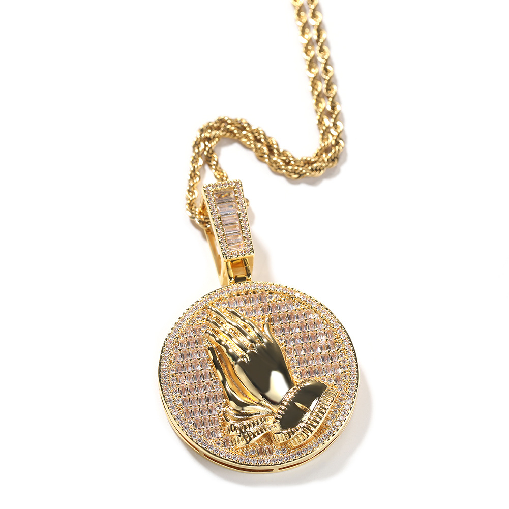 Hip Hop Playing Hands Pendants Necklace TopBling Full Zircon Religious Mens Jewelry