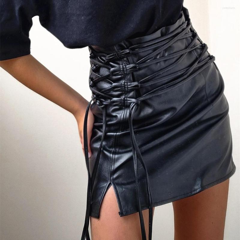 Skirts 2023 PU Skirt High Waist Solid Mini Lace Up Women Summer Spring Korean Fashion Sexy A-line Y2k Skort Clothes, Black
Skirts 2023 PU Skirt High Waist Solid Mini Lace Up Women Summer Spring Korean Fashion Sexy A-line Y2k Skort Clothes, Black
