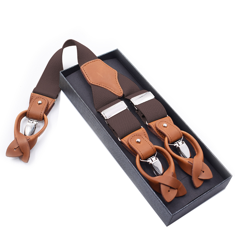 Suspenders Man's Fashion Braces Genuine Leather Suspensorio Trousers Strap FatherHusband's Gift 35120cm 230217