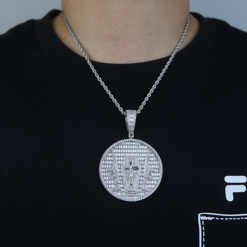 Hip Hop Jesus Cross Pattern Pendants Necklace Bling CZ Diamonds Religious Jewelry