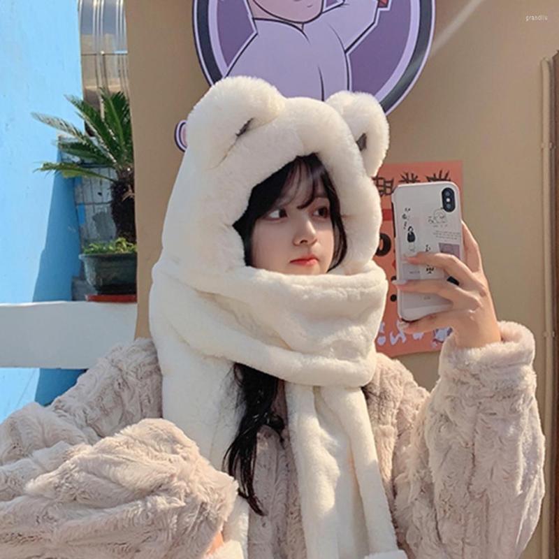 Berets Gloves Hat Scarf Bear Head Thicken Cozy Solid Color Plush Cold-proof Windproof All-in-one Winter Skiing Supplie, White
Berets Gloves Hat Scarf Bear Head Thicken Cozy Solid Color Plush Cold-proof Windproof All-in-one Winter Skiing Supplie, White