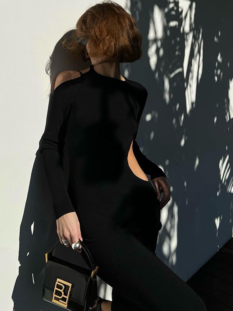Casual Dresses Cryptographic Long Sleeve Sexy Backless Party Dress for Women Clothes Club Elegant Gown Midi Vestido Fashion Outfits 230217