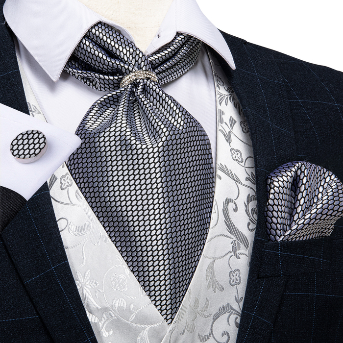 Bolo Ties Design Men Ascot With Ring Silver Check Wedding Formal Cravat Silk Self British Style Neck Handkerchief Set DiBanGu 230217
Bolo Ties Design Men Ascot With Ring Silver Check Wedding Formal Cravat Silk Self British Style Neck Handkerchief Set DiBanGu 230217