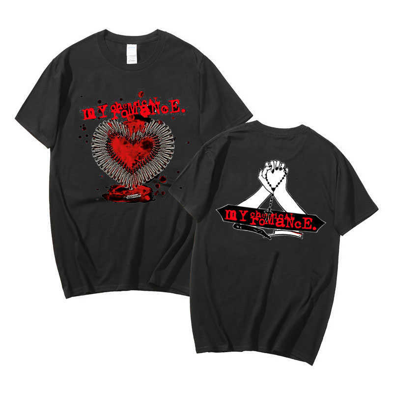 Men's T-Shirts Rock Band Male Black Casual Short Sleeve Tees My Chemical Romance Heart Bullets Tshirt Men Women Oversized Hip Hop Tshirt Tops J23