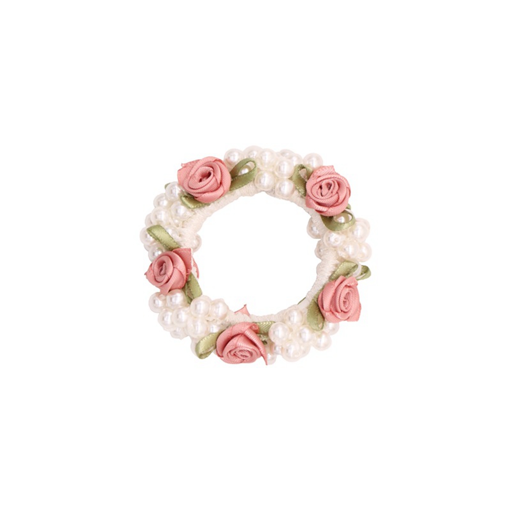 Women Ribbon Flower Pearls Hair Rope Handmade Elastic Beaded Ponytail Holders Hair Ties For Women And Girls Hair Accessories 1653