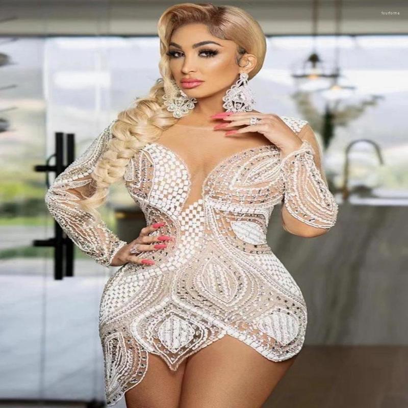 Stage Wear Singer Rhinestones Transparent Long Sleeves Mesh Dress Women Dancer Show Outfit Birthday Celebrate, Beige
Stage Wear Singer Rhinestones Transparent Long Sleeves Mesh Dress Women Dancer Show Outfit Birthday Celebrate, Beige