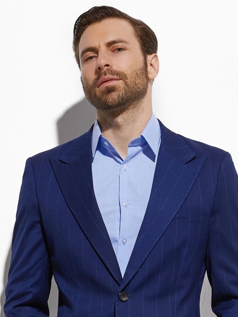 Men's Suits & Blazers Tailor-made Men Suit Slim Fashion Dark Blue Super Wide Chalk Stripe Stylish Striped Costumes Sur-mesureMen's Men'sMen', Picture shown