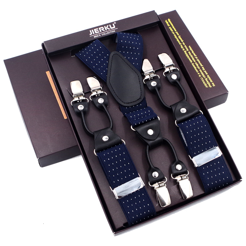 Suspenders Fashion Black leather 6 Clips Braces Vintage Casual Suspensorio Tirante Trousers Strap bretele FatherHusband's Gift 230217
