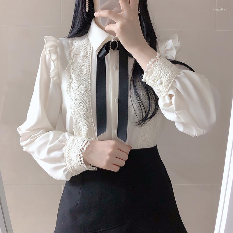 Women' Blouses Sweet Women Lace Shirt Spring Autumn Long-sleeved Bowknot Chiffon Blouse Turndown Collar Patchwork Tops Blusa, White
Women' Blouses Sweet Women Lace Shirt Spring Autumn Long-sleeved Bowknot Chiffon Blouse Turndown Collar Patchwork Tops Blusa, White