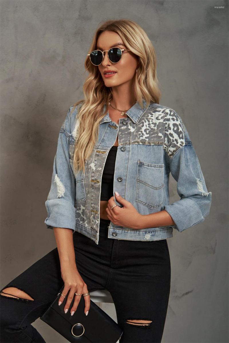 Women' Jackets Fashion Contrast Leopard Jeans Jacket Women Elegant Turn-down Collar Metal Buttoned Cardigan Coats Long Sleeve Denim
Women' Jackets Fashion Contrast Leopard Jeans Jacket Women Elegant Turn-down Collar Metal Buttoned Cardigan Coats Long Sleeve Denim