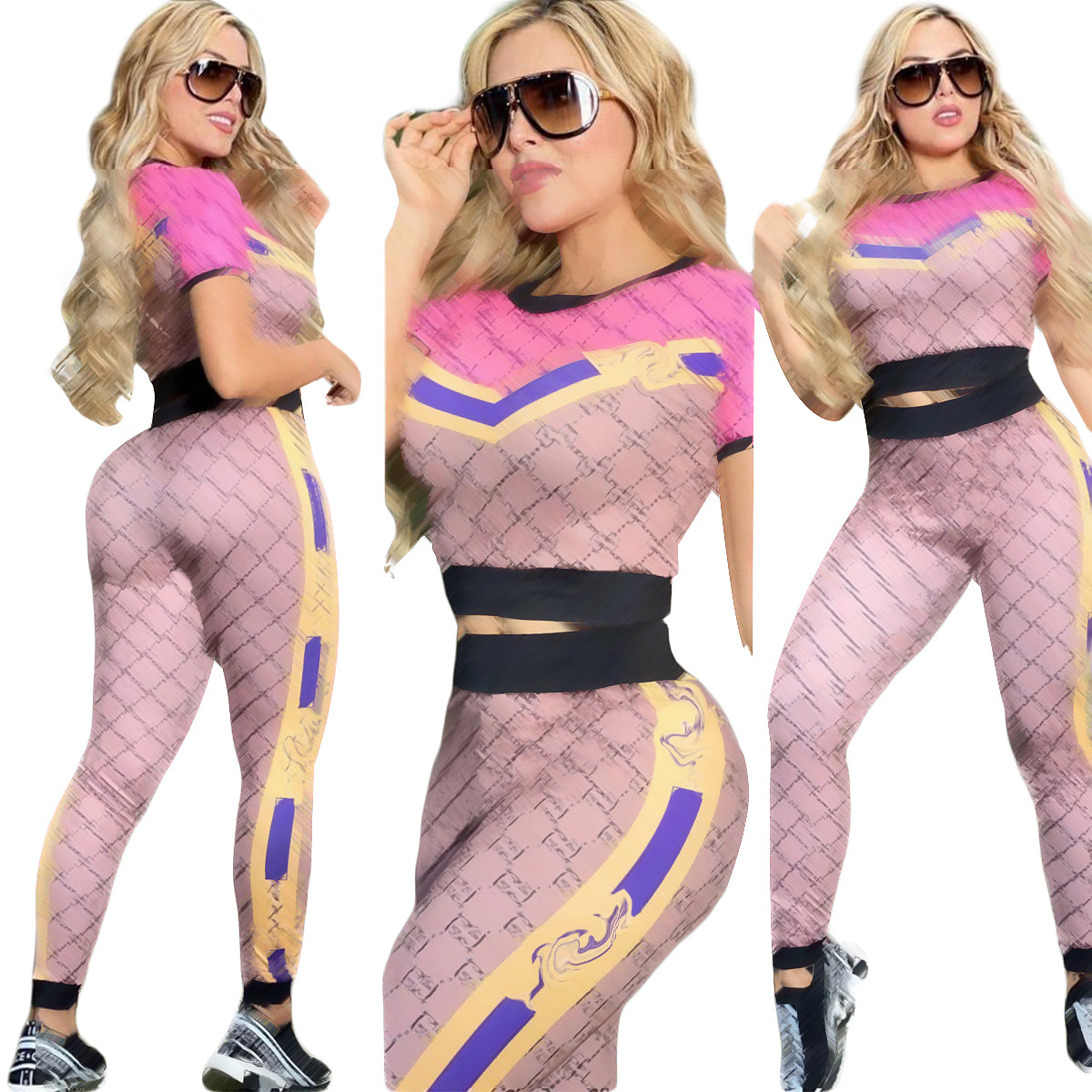 Women Tracksuits Yuja clothing two piece sets Short sleeve T Shirt Pants Solid Tops Legging outfits Jogger suit Clothing Mujer Short sleeve Coats