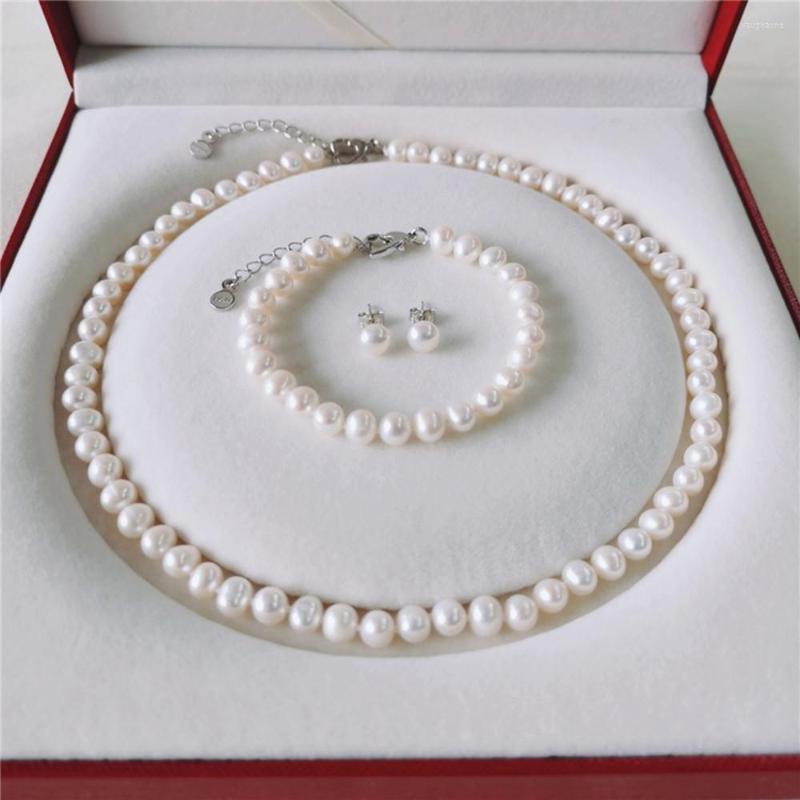 Necklace Earrings Set Hand Knotted 6-7mm White Black Purple Pink Freshwater Nearly Round Pearl Bracelet Earring For Women Fashion Jewelry, Picture shown
Necklace Earrings Set Hand Knotted 6-7mm White Black Purple Pink Freshwater Nearly Round Pearl Bracelet Earring For Women Fashion Jewelry, Picture shown