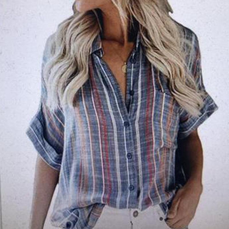 Women' Blouses & Shirts Casual Women Short Sleeve Shirt Summer Loose Stripped Blouse Office Ladies Turn-down Collar Pocket Streetwear, Blue
Women' Blouses & Shirts Casual Women Short Sleeve Shirt Summer Loose Stripped Blouse Office Ladies Turn-down Collar Pocket Streetwear, Blue