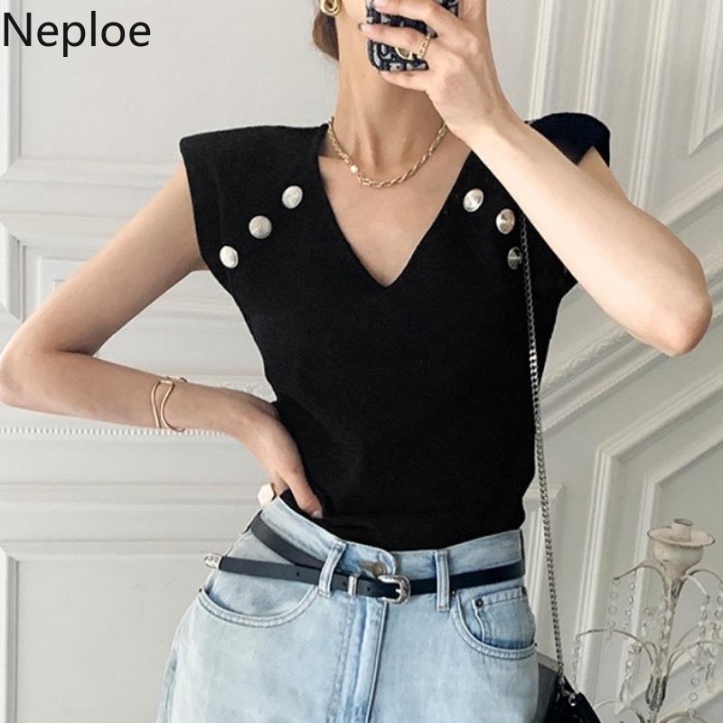 Women's T Shirts Neploe Korean Fashion Shirt For Women Vintage Metal Buckle Chic Sleeveless Knitted Tees Summer V Neck Sexy Tops Muj, Black
Women's T Shirts Neploe Korean Fashion Shirt For Women Vintage Metal Buckle Chic Sleeveless Knitted Tees Summer V Neck Sexy Tops Muj, Black