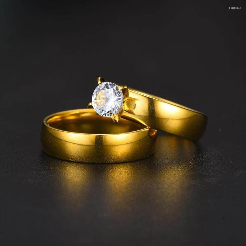 Wedding Rings Simple Smooth Stainless Steel Classic Zircon Gold Color Couple For Women And Men Engagement Jewelry
Wedding Rings Simple Smooth Stainless Steel Classic Zircon Gold Color Couple For Women And Men Engagement Jewelry