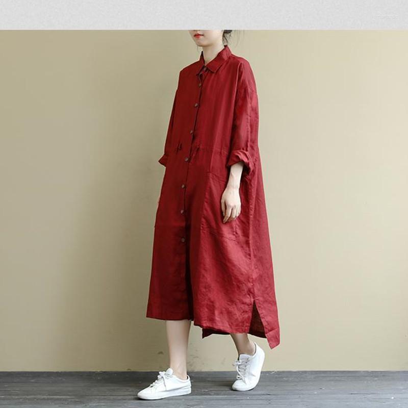 Casual Dresses Women Turn-down Collar Shirt Dress Cotton Linen Buttons Elegant Party Spring Long Sleeve Sexy Split A-Line Vestido, Red
Casual Dresses Women Turn-down Collar Shirt Dress Cotton Linen Buttons Elegant Party Spring Long Sleeve Sexy Split A-Line Vestido, Red