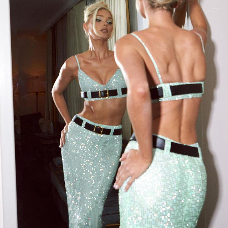 Work Dresses Women Fashion Sexy Outfits Tracksuit Streetwear Strap Sequins Crop Top Belt Waist Long Skirt Two Piece Set, Green
Work Dresses Women Fashion Sexy Outfits Tracksuit Streetwear Strap Sequins Crop Top Belt Waist Long Skirt Two Piece Set, Green