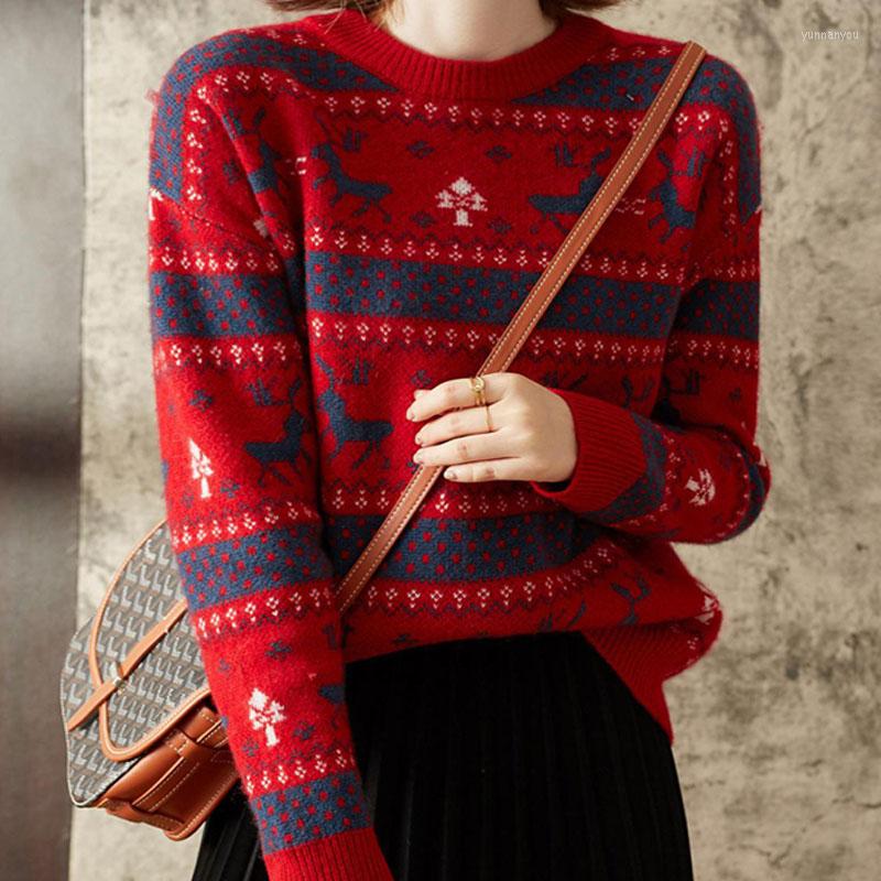 Women' Sweaters Retro Christmas Year Elk Jacquard Simple Round Neck Knitted Sweater Women Casual Long Sleeve Slim Pullover Top Female, Red
Women' Sweaters Retro Christmas Year Elk Jacquard Simple Round Neck Knitted Sweater Women Casual Long Sleeve Slim Pullover Top Female, Red