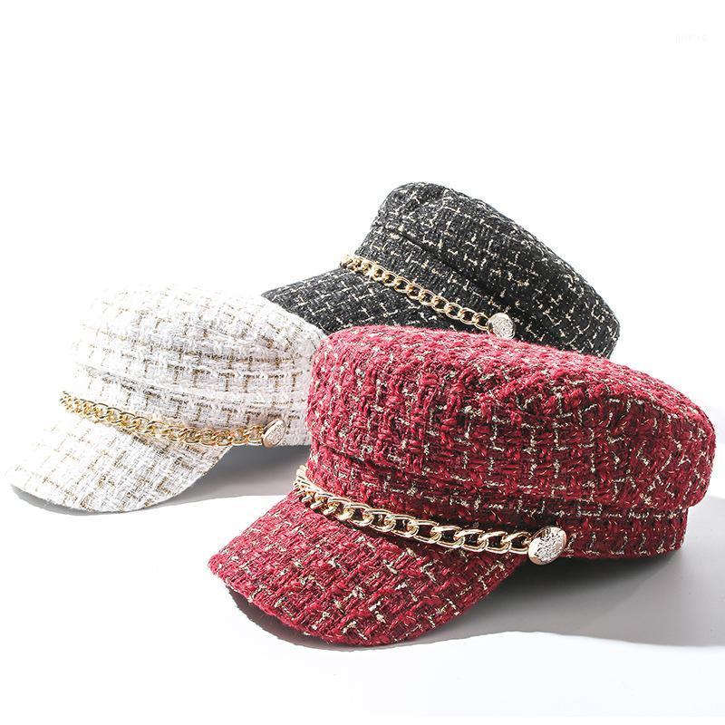 Berets Women Hats Tweed Plaid Sboy Caps Chain Flat Top Visor Cap Vintage Female Autumn Winter, White
Berets Women Hats Tweed Plaid Sboy Caps Chain Flat Top Visor Cap Vintage Female Autumn Winter, White