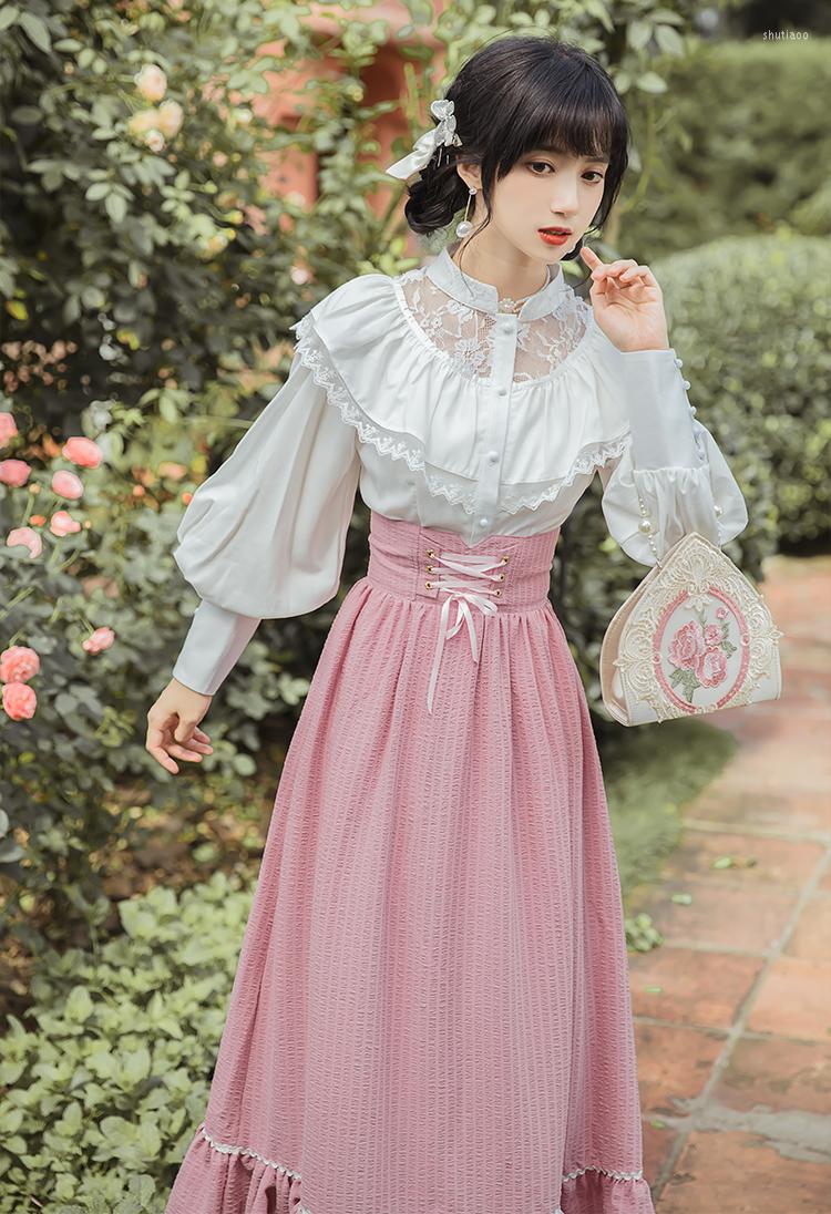 Work Dresses Modern Vintage Style Woman Outfits Cottage White Lace Lantern Sleeve Shirt Blouse Lady Tops Pink Bandage Long Skirt 2 Piece Set, Only white shirt
Work Dresses Modern Vintage Style Woman Outfits Cottage White Lace Lantern Sleeve Shirt Blouse Lady Tops Pink Bandage Long Skirt 2 Piece Set, Only white shirt