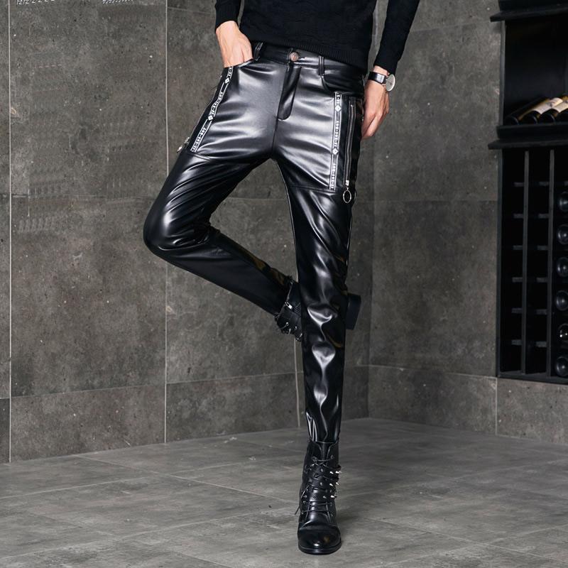 Men's Pants Autumn Winter Mens Skinny Biker Fake Leather Punk PU Motorcycle Trousers For Male Personality Stage Club Wear, Picture shown
Men's Pants Autumn Winter Mens Skinny Biker Fake Leather Punk PU Motorcycle Trousers For Male Personality Stage Club Wear, Picture shown