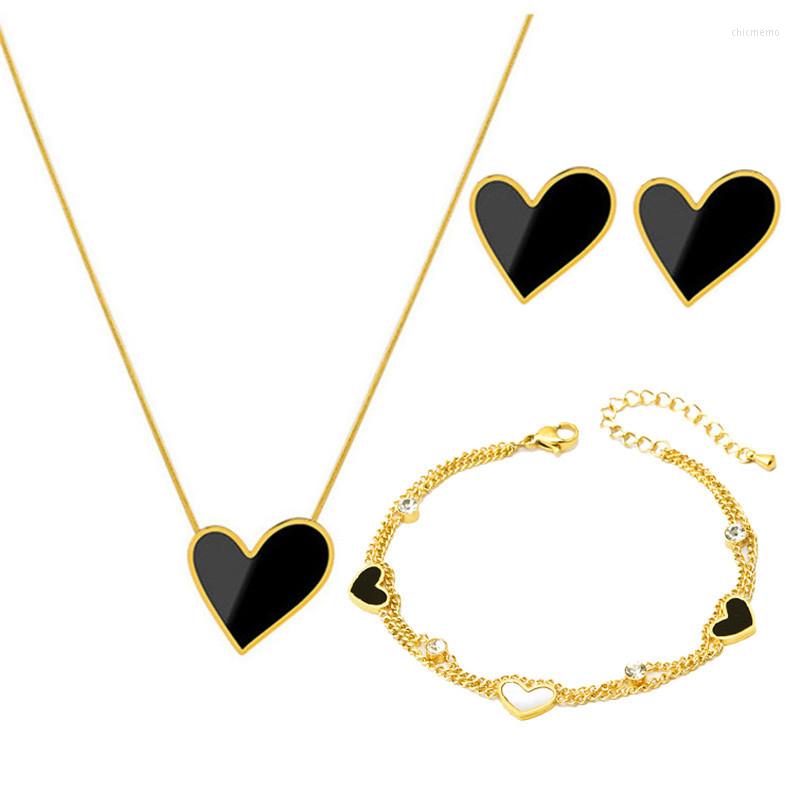Necklace Earrings Set 316L Stainless Steel Trend Black Big Heart Multilayer Crystal Zircon Bracelet Earring Bohemia Wedding Jewelry, Picture shown
Necklace Earrings Set 316L Stainless Steel Trend Black Big Heart Multilayer Crystal Zircon Bracelet Earring Bohemia Wedding Jewelry, Picture shown