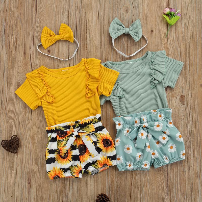 Clothing Sets 3pcs Infant Short Sleeve Romper Shorts Bow Hairband Sunflower Print Ruff Decoration Summer Children's Girls
Clothing Sets 3pcs Infant Short Sleeve Romper Shorts Bow Hairband Sunflower Print Ruff Decoration Summer Children's Girls