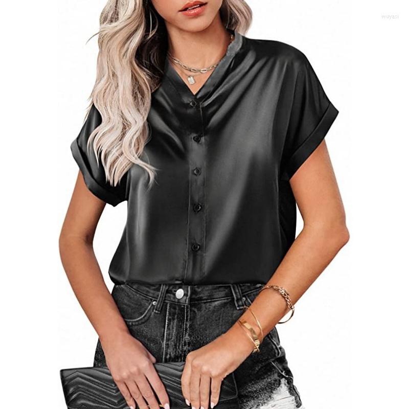 Women' Blouses Summer LooseElegant Silk Blouse Fashion Women Clothing Solid Short Sleeve Satin Shirt Woman Casual V-neck Lady Tops 24907, Black
Women' Blouses Summer LooseElegant Silk Blouse Fashion Women Clothing Solid Short Sleeve Satin Shirt Woman Casual V-neck Lady Tops 24907, Black