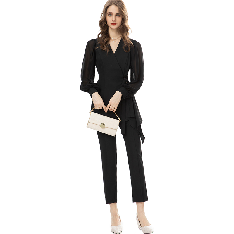 Women's Runway Two Piece Pants Long Sleeves Sexy V Neck Asymmetrical Shirt with Ankle Pant Fashion Twinset Sets, Black
Women's Runway Two Piece Pants Long Sleeves Sexy V Neck Asymmetrical Shirt with Ankle Pant Fashion Twinset Sets, Black