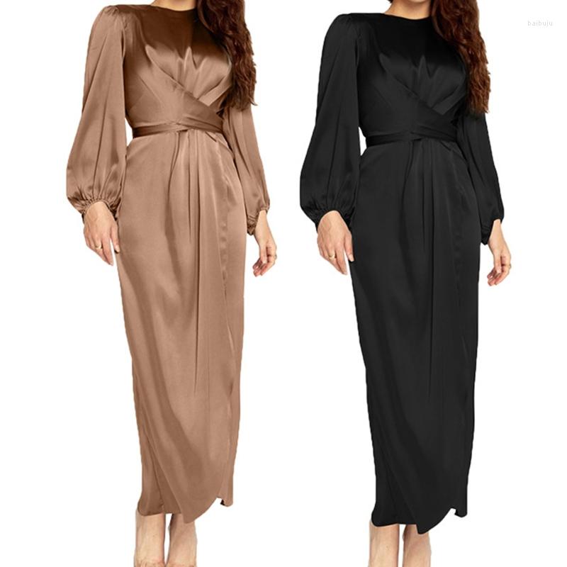 Ethnic Clothing Women Arab Muslim Satin Puff Long Sleeve Maxi Dress Solid Color Cross Wrap Front Self-Tie Waist Abaya Dubai Turkey Hijab
Ethnic Clothing Women Arab Muslim Satin Puff Long Sleeve Maxi Dress Solid Color Cross Wrap Front Self-Tie Waist Abaya Dubai Turkey Hijab