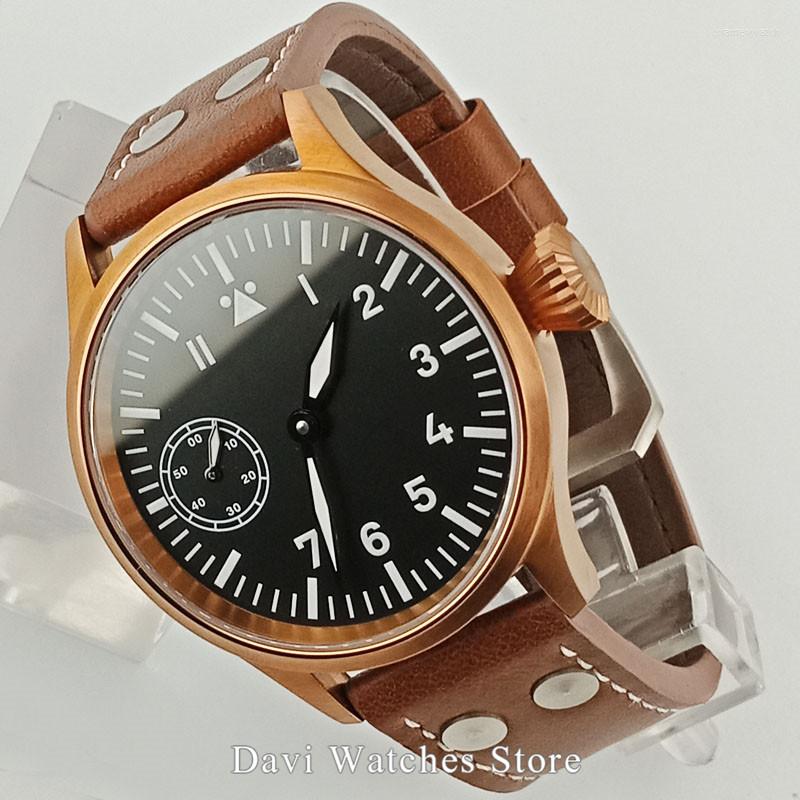 Wristwatches 43mm Sterile Watch Clock Black Dial Bronze Plated Case Sapphire Glass 6497 Hand Winding Men, Picture shown
Wristwatches 43mm Sterile Watch Clock Black Dial Bronze Plated Case Sapphire Glass 6497 Hand Winding Men, Picture shown