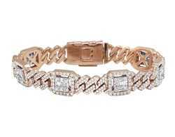 Iced Out Bling 2023 New Men Jewelry Geometric Diamond Cuban Chain Cz Cluster Charm Hip Hop Men Chain Bracelet